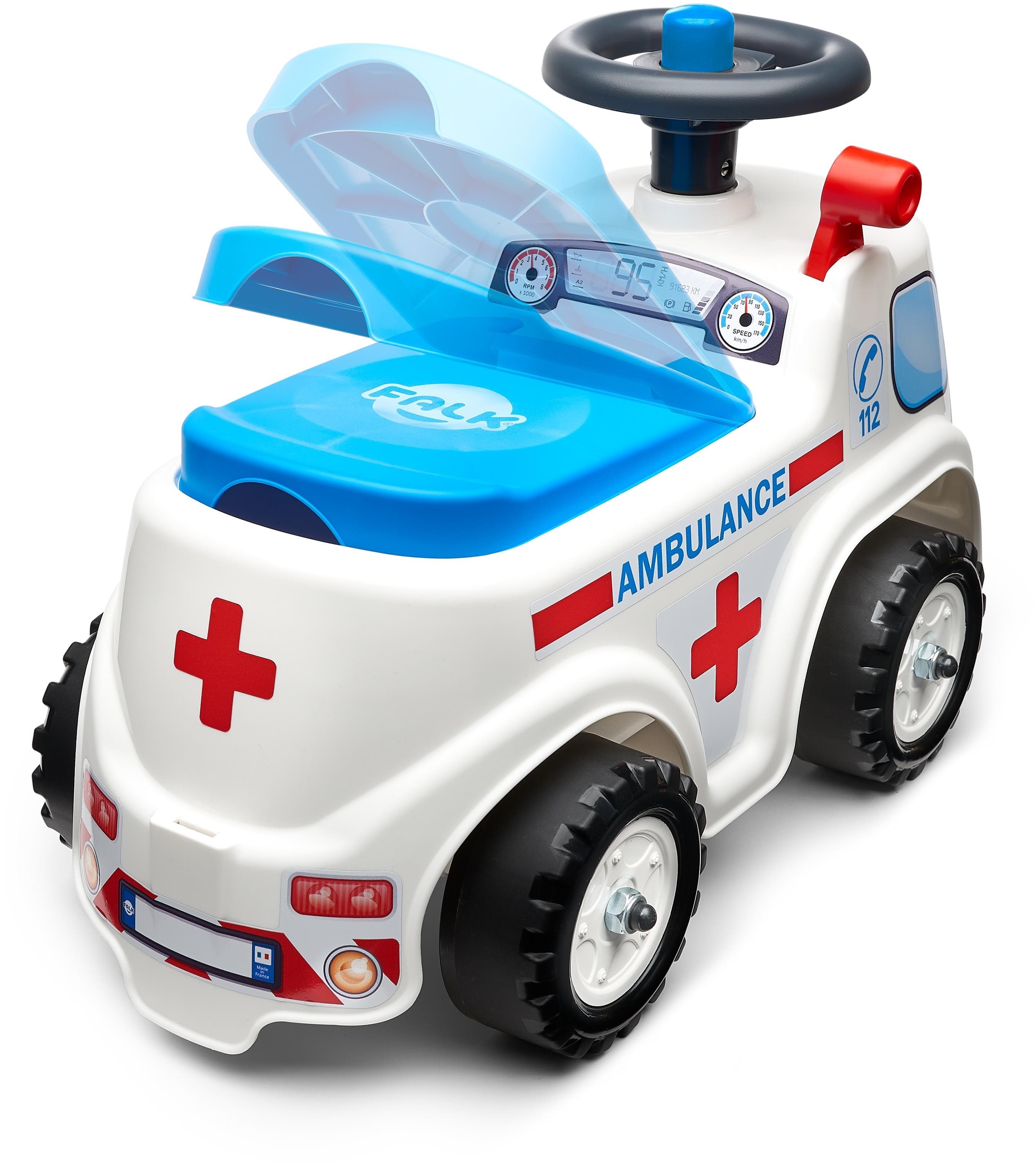 Balance Bike Falk Ambulance Balance Bike with an Opening Seat and a Horn on the Steering Wheel Lateral view
