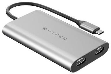 Docking Station HyperDrive USB-C To Dual HDMI Adapter+PD over USB (M1) - Dual HDMI to USB-C Adapter, Silver ...