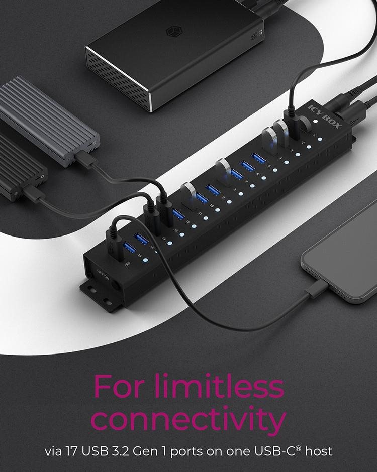 USB Hub ICY BOX IB-HUB1717-U3 16+1 USB-A 3.2 Hub ...