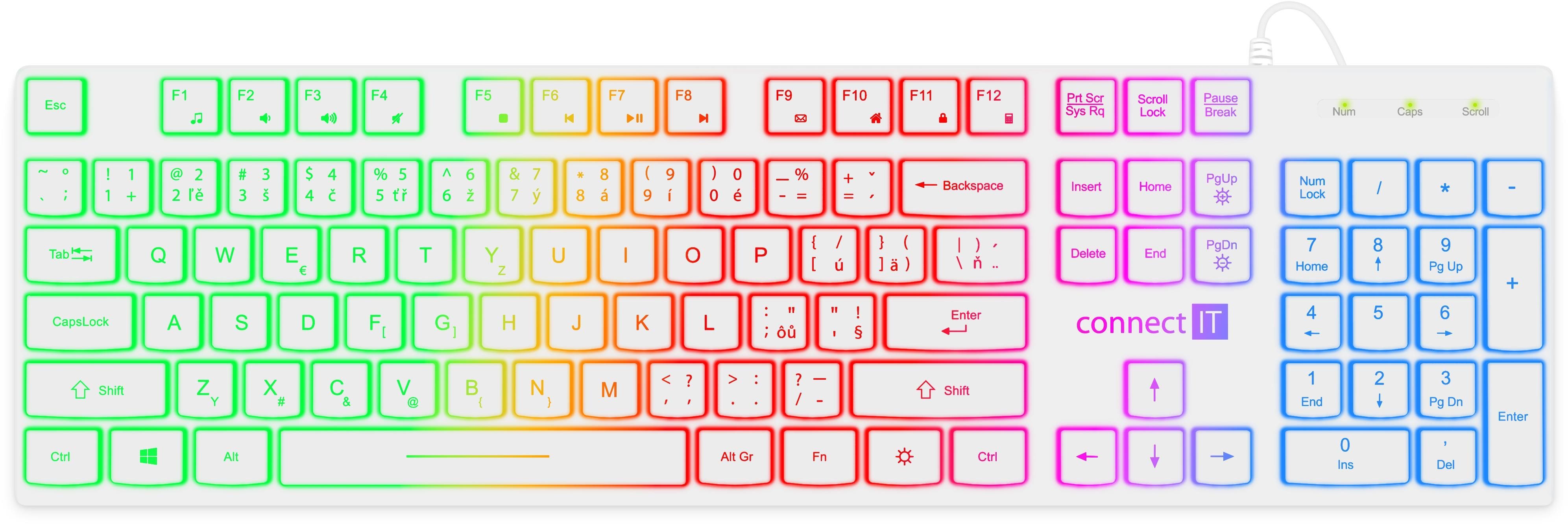 Keyboard CONNECT IT Chocolate RNBW, white - CZ/SK ...
