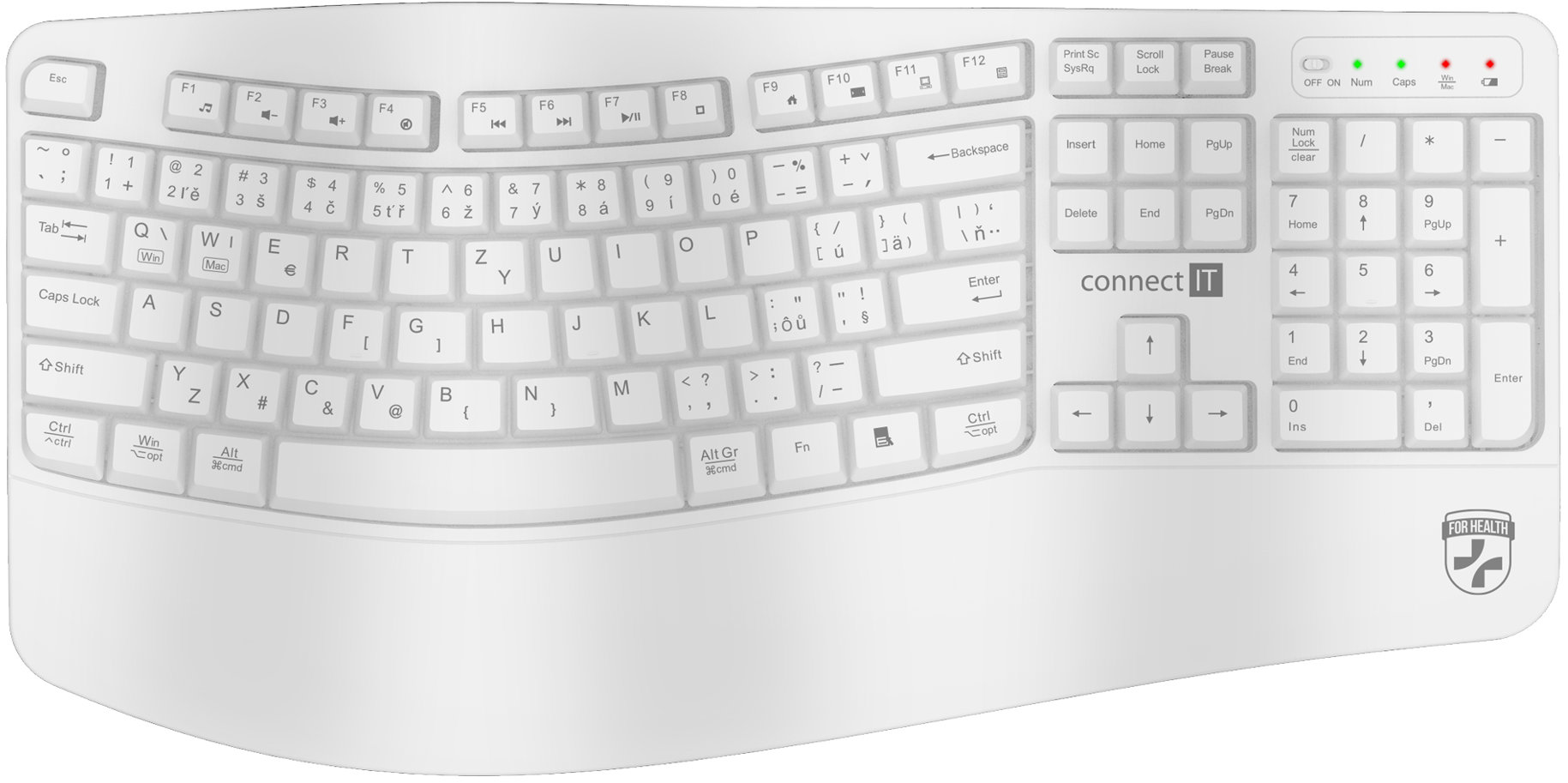 Keyboard CONNECT IT FOR HEALTH Ergonomic, white - EN/SK ...