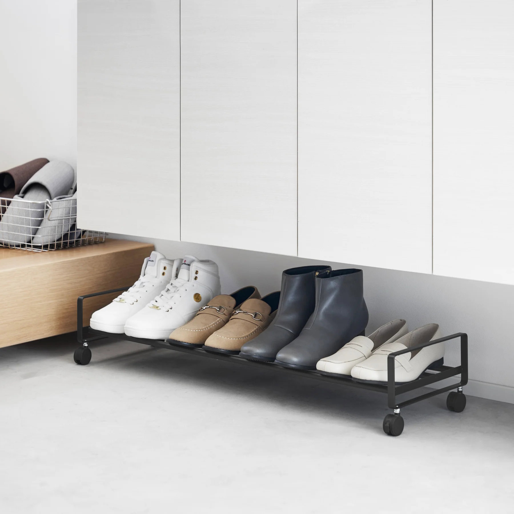 Shoe Rack YAMAZAKI Shoe rack with wheels Tower, black ...