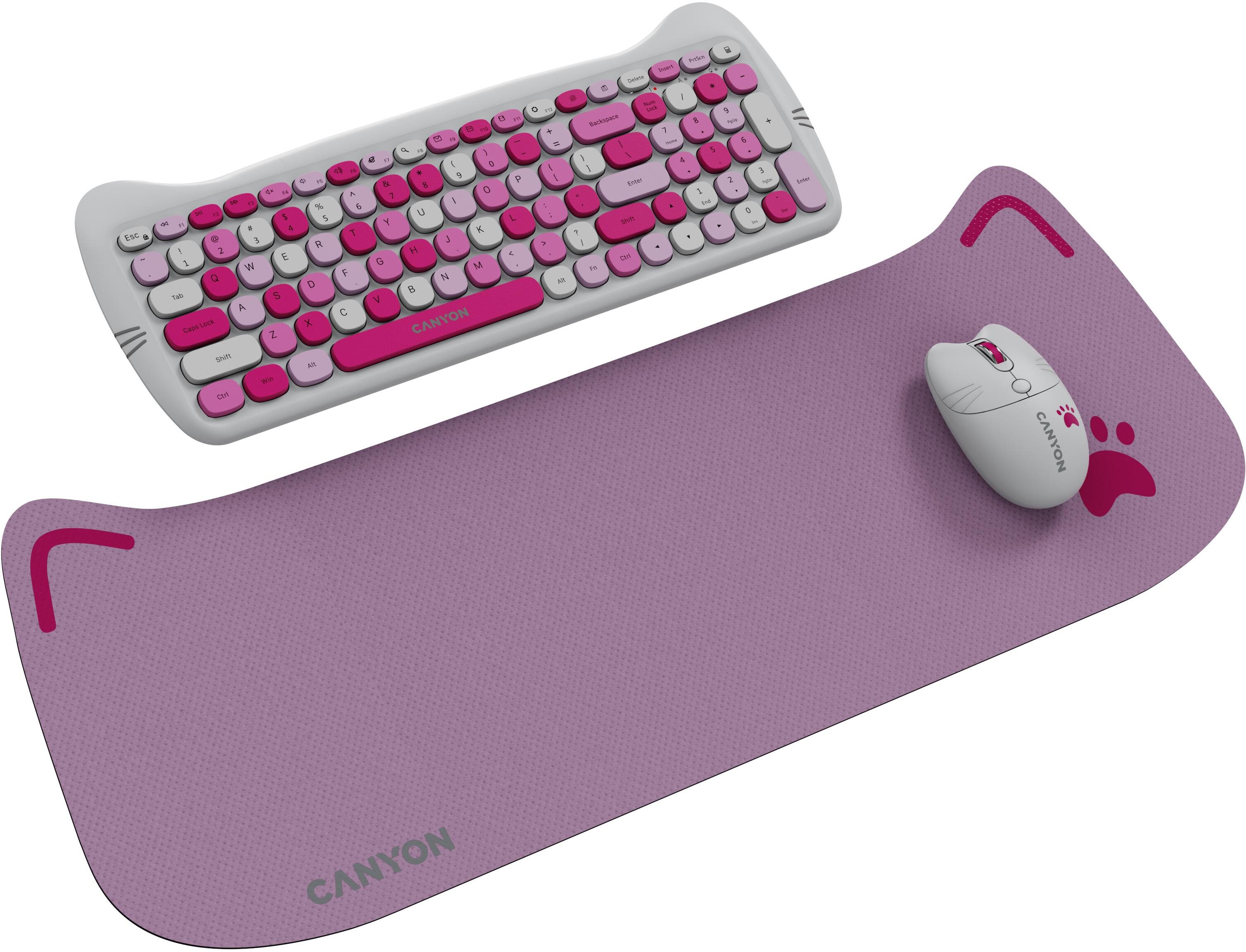 Keyboard and Mouse Set Canyon Kitty edition HSET-W6, pink - CZ/SK ...