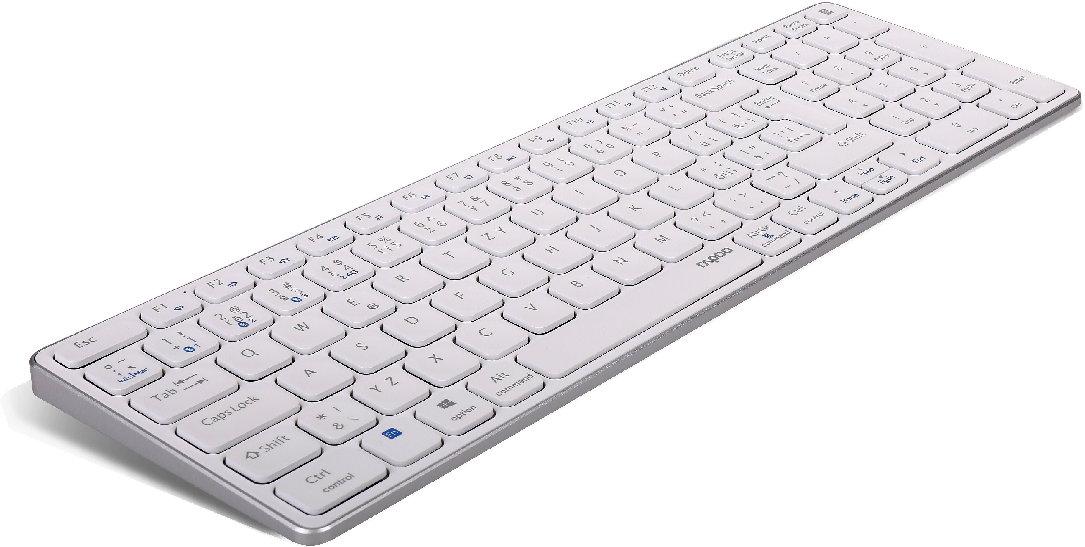 Keyboard Rapoo E9700M, White - CZ/SK Lateral view