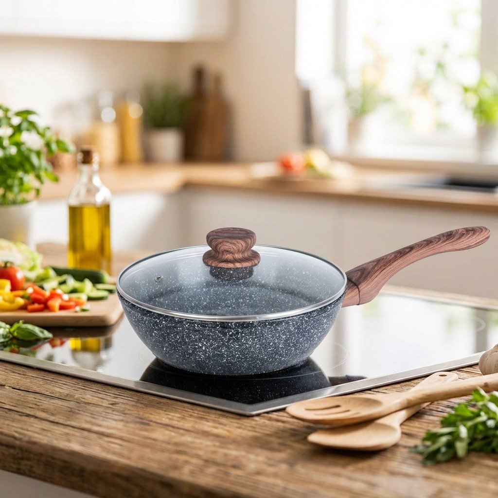 Wok Pan Granite wok 24 cm Granite Wood Kinghoff Kh-1583 Lifestyle
