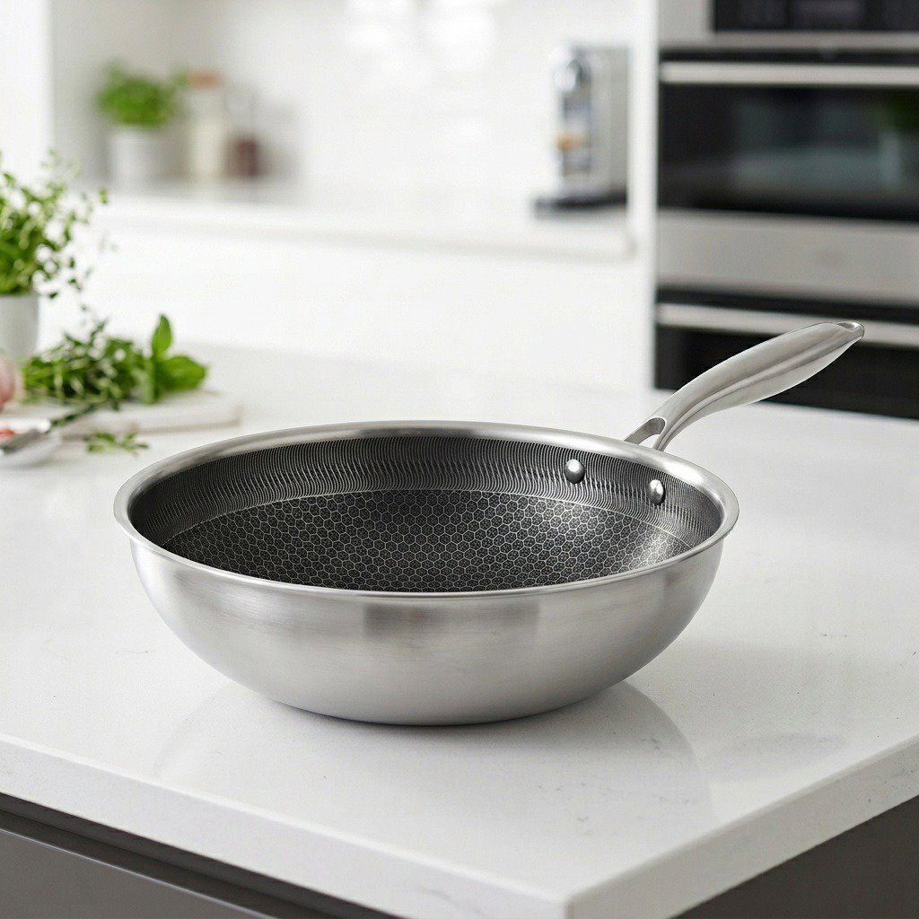 Wok Pan KITCHISIMO Wok 28 cm induction bottom stainless steel/aluminum Lifestyle