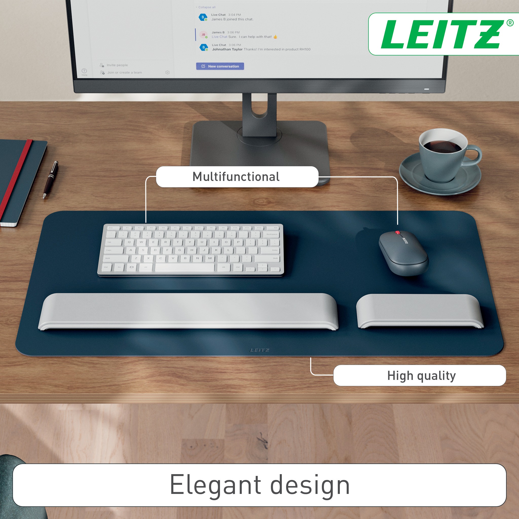 Mouse Pad LEITZ recycled leather 36 x 70 cm, dark grey ...