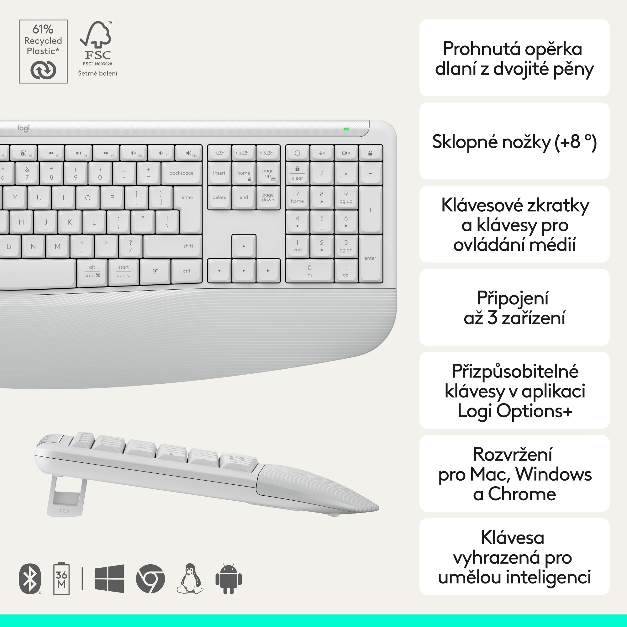 Keyboard and Mouse Set Logitech Signature Comfort Plus MK880 Off-white - US INTL ...