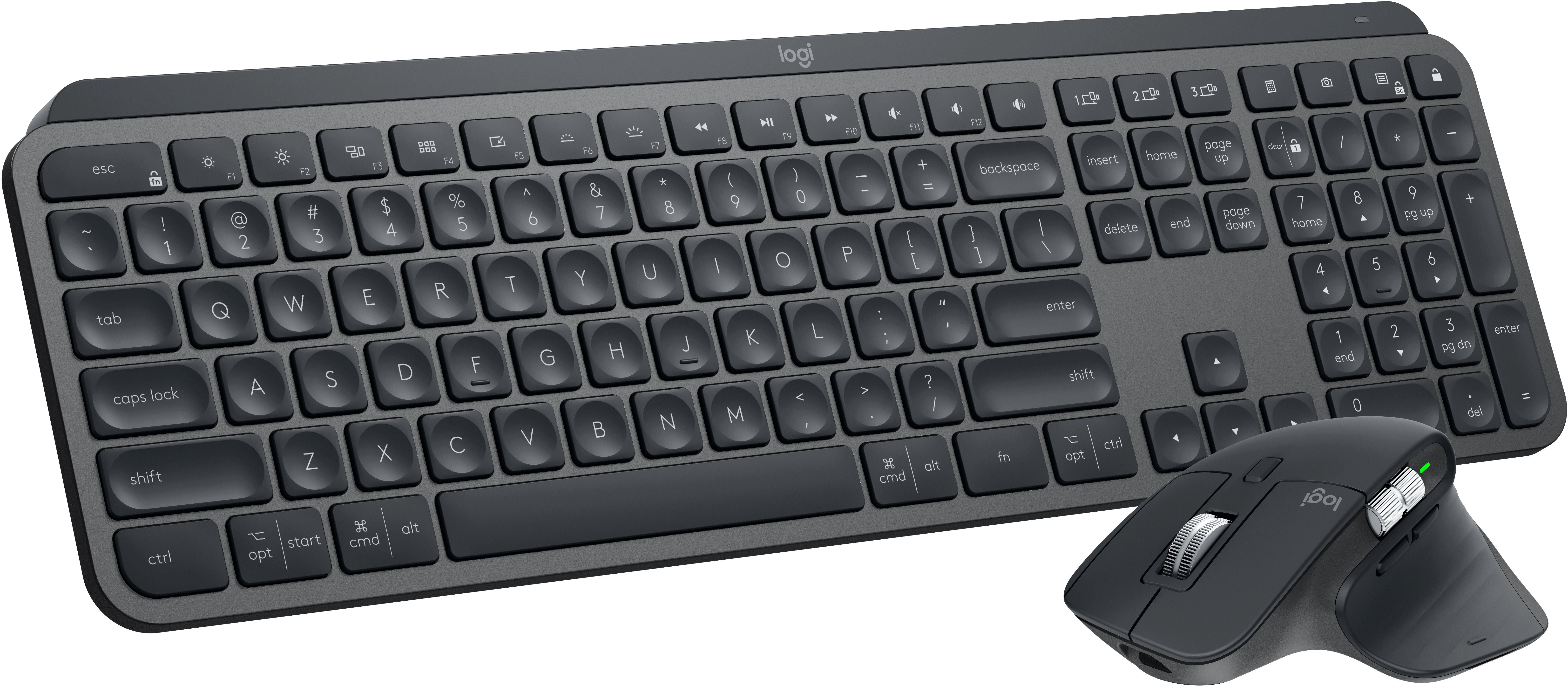 Tastatur Logitech MX Keys Combo For Business, Graphite - US INTL Seitlicher Anblick