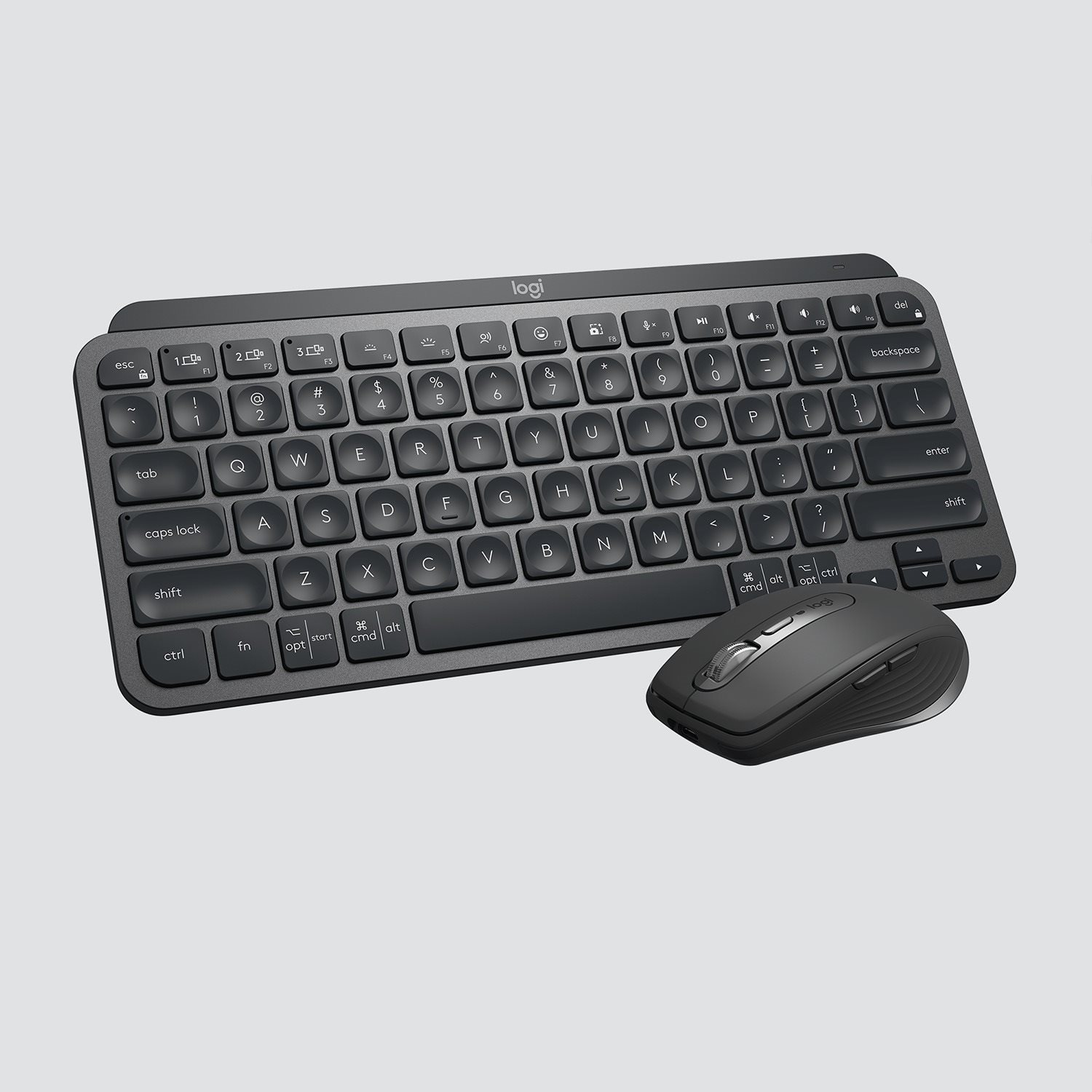 Tastatur Logitech MX Keys Mini Minimalist Wireless Illuminated Keyboard, Graphite - DE Seitlicher Anblick