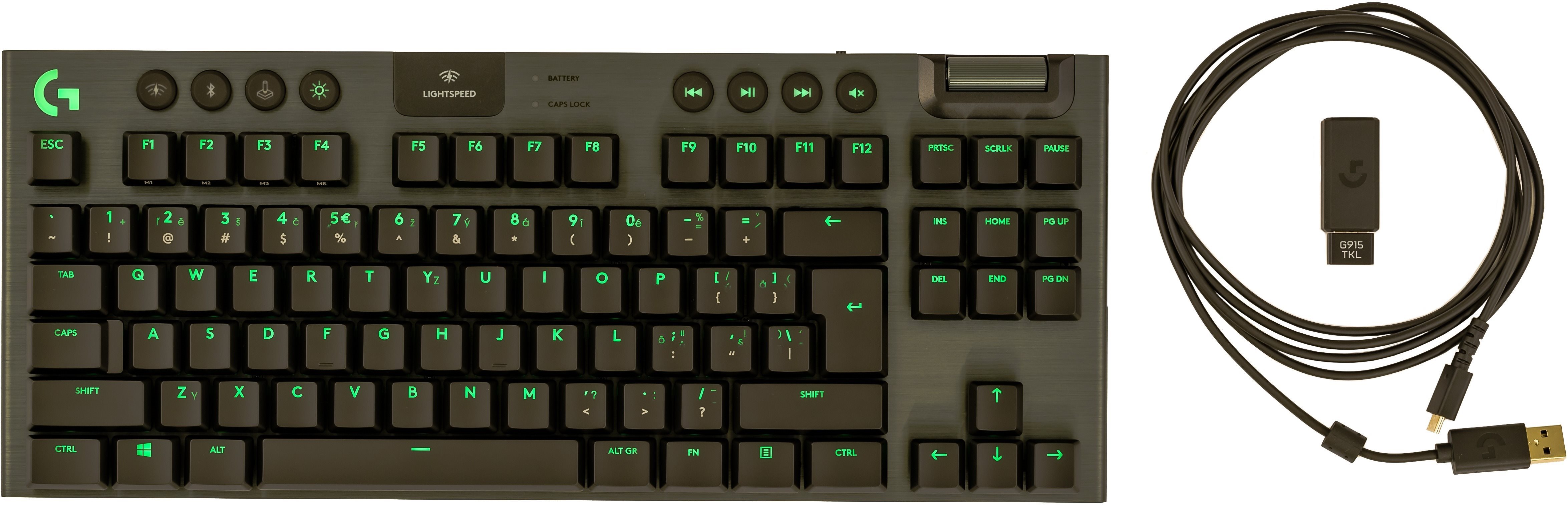 Herná klávesnica Logitech G915 LIGHTSPEED TKL Wireless RGB GL Tactile, carbon – CZ/SK Screen