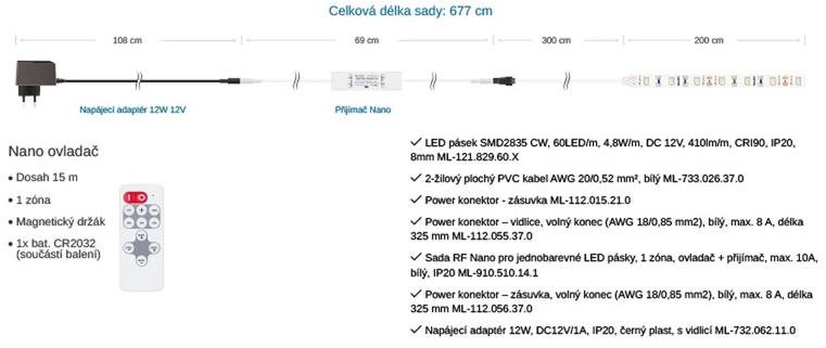 LED pásik McLED Sada LED pásik 2 m s ovládačom, CW, 4,8 W/m ...