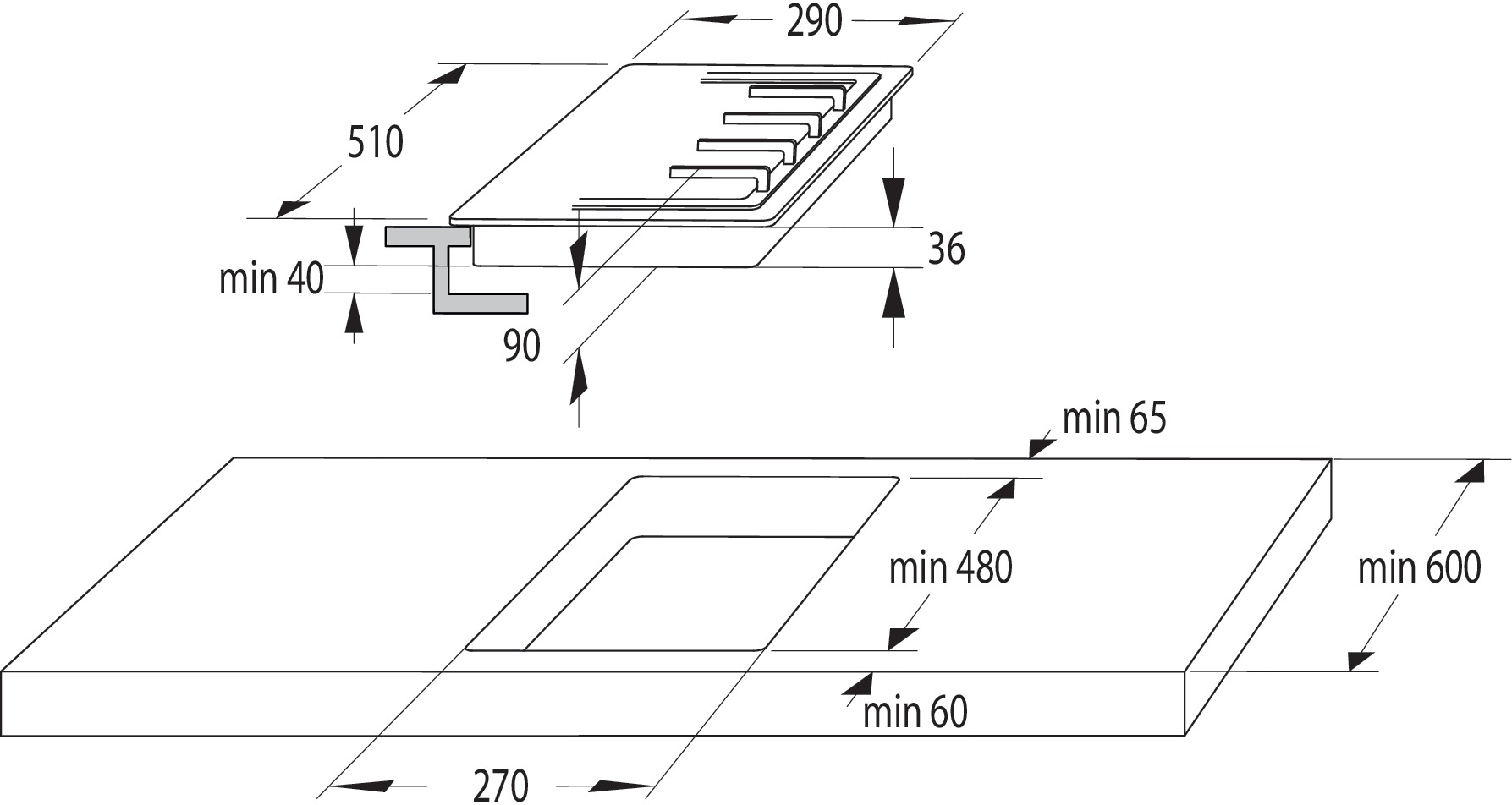 MORA VDP 326 X hob technical drawing