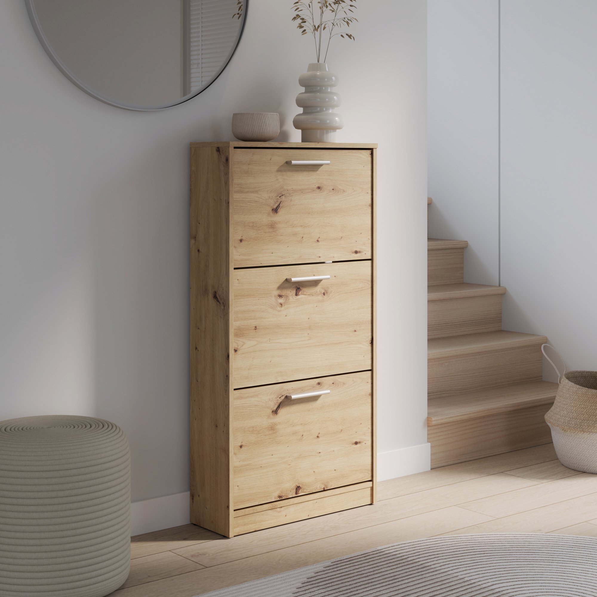 Shoe Rack Cheapest furniture Sarel Shoe rack with 3 recesses, oak artisan ...
