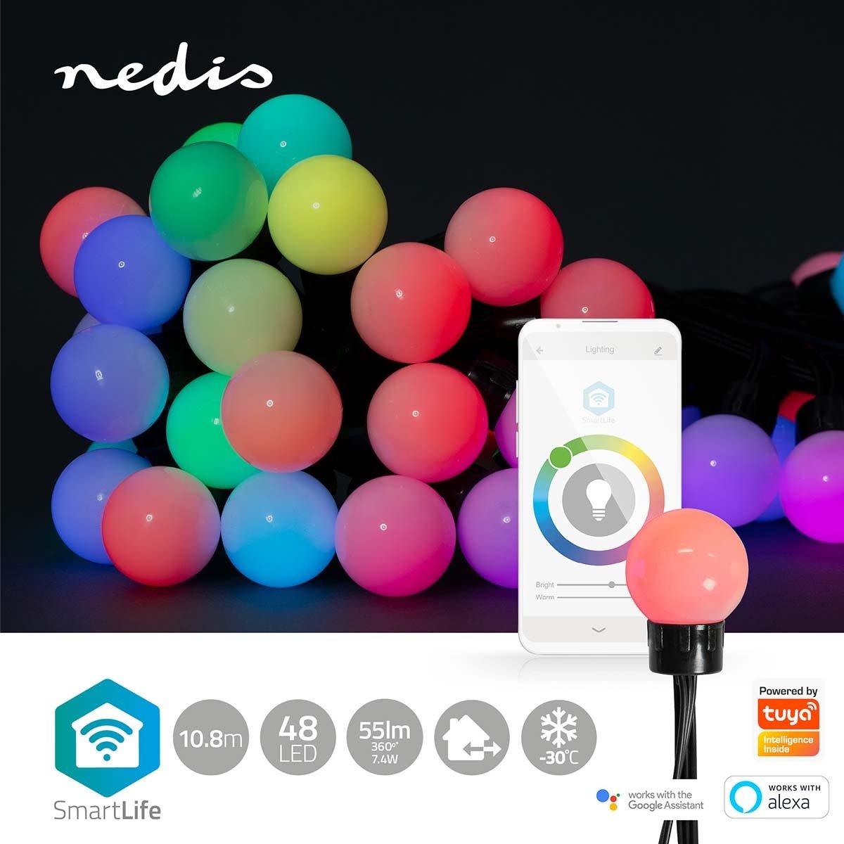 Fényfüzér NEDIS Wi-Fi okos dekoratív LED WIFILP02C48 ...