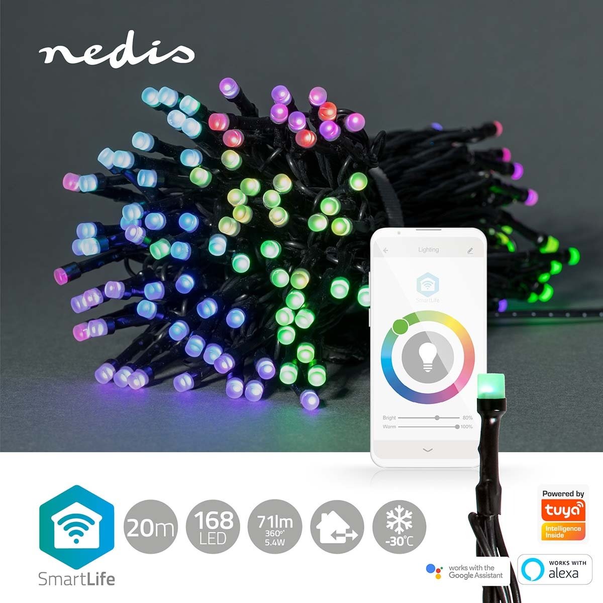 Lichterkette NEDIS Wi-Fi smarts dekorative LED-Lichterkette WIFILX01C168 ...
