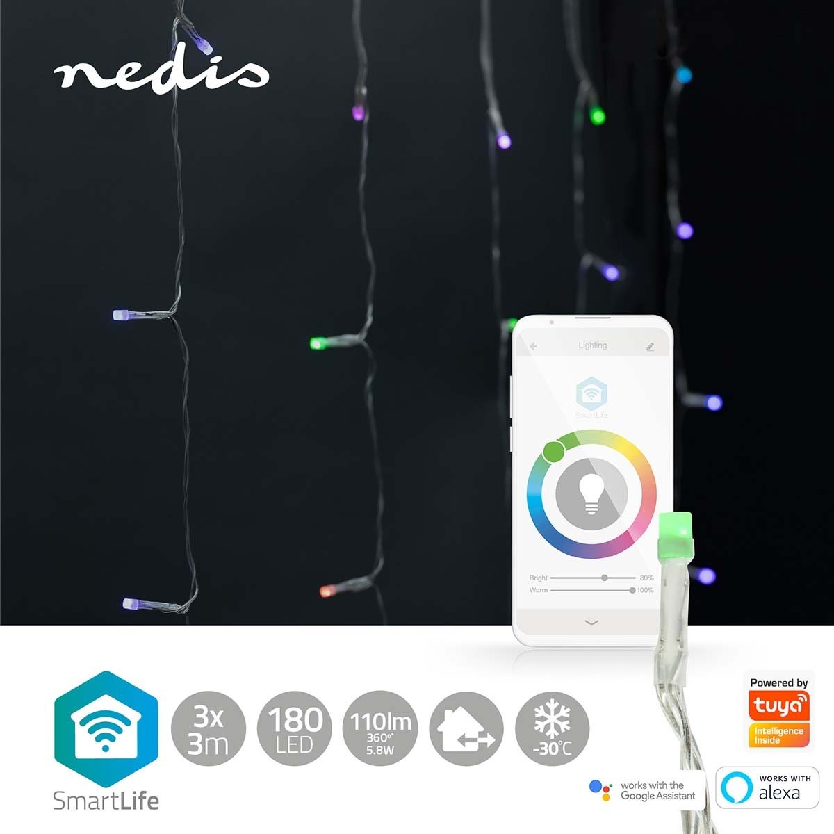 Lichterkette NEDIS Wi-Fi smarte dekorative LED-Lichterkette WIFILXC01C180 ...