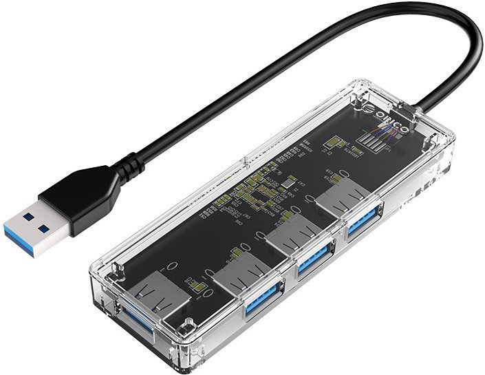 USB Hub Orico USB-A Hub 4 x USB 3.0 - transparent - thin Seitlicher Anblick