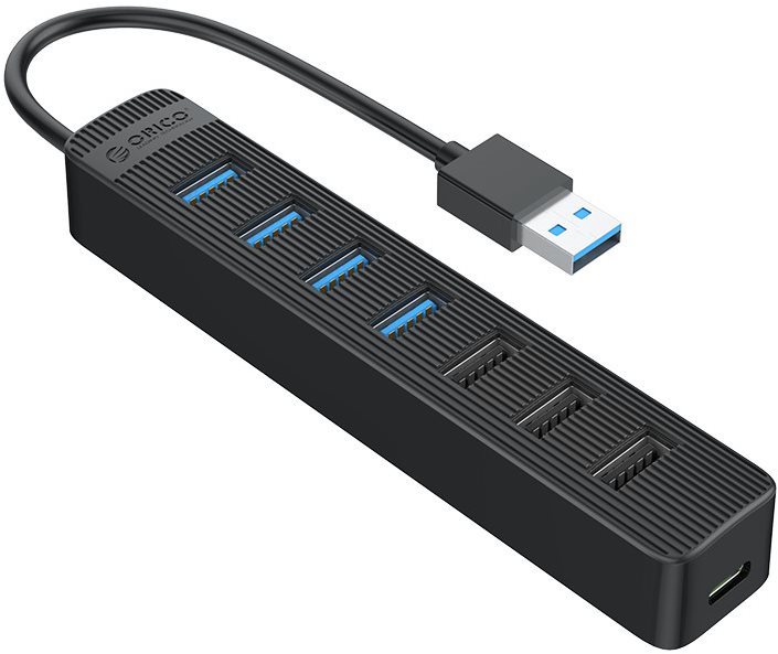 USB Hub ORICO TWU32-7A 15cm fekete Oldalnézet