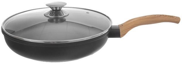 Pan GRANDE WOODEN Pan, Diameter of 28cm, with Glass Lid Lateral view