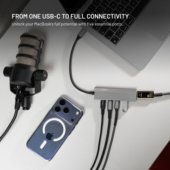 USB Hub FIXED HUB Core 5-in-1 USB-C for Laptops and Tablets 100W PD 3.0 Space Grey ...