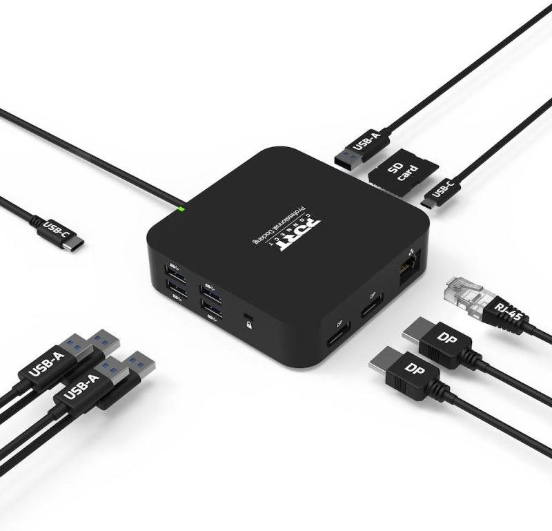 Docking Station PORT CONNECT USB-C Docking Station 10in1, 2x4K Display Port, 5x USB-A, USB-C 85W PD, Ethernet, SD ...