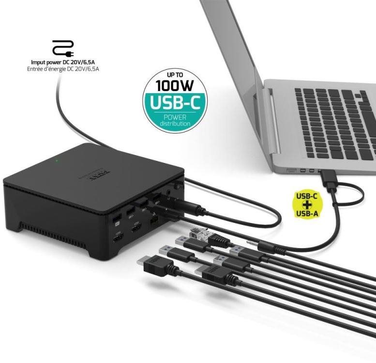 Docking Station PORT CONNECT Docking Station 8in1 USB-C/A, 2x 2K, dual video, HDMI, Ethernet, 3.5mm jack ...