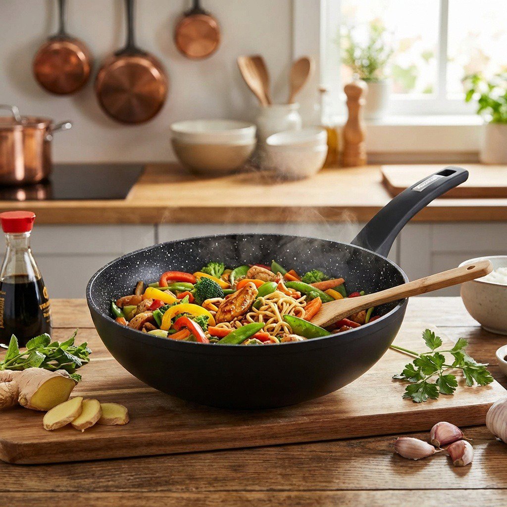 Wok Pan CS KOCHSYSTEME WOK pan with marble surface Marburg 24 cm Lifestyle