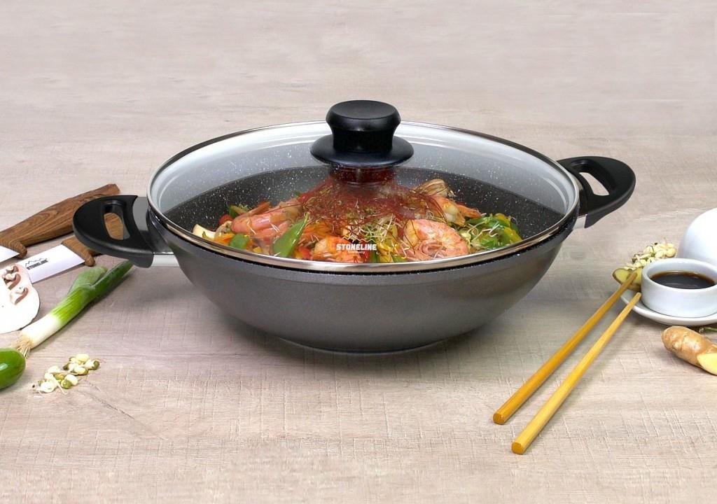 Wok Pan STONELINE WOK pan with marble surface and lid 28 cm ...