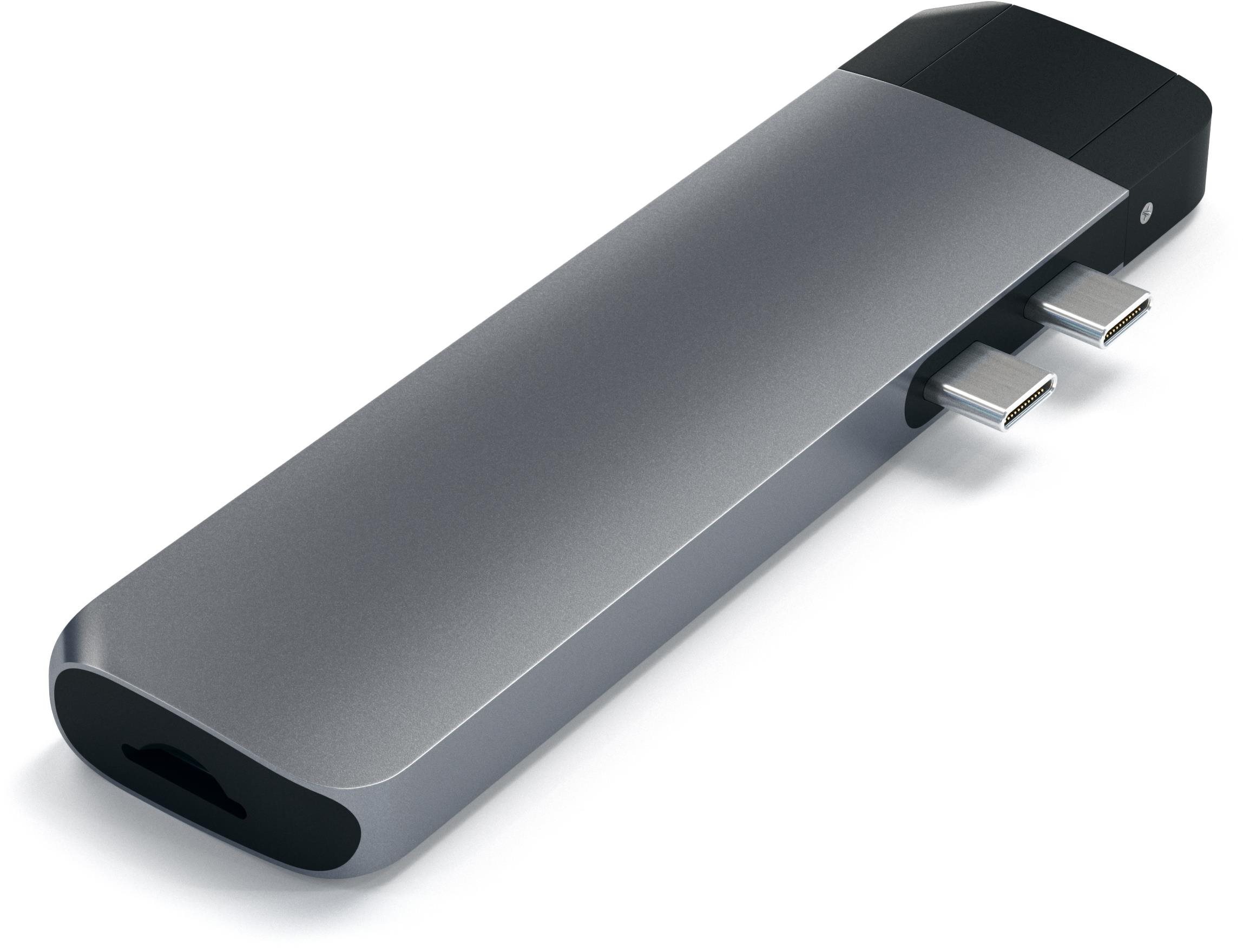 Docking Station Satechi Aluminium Type-C PRO Hub (HDMI 4K, PassThroughCharging, 1x USB3.0,1xSD, Ethernet) - Space Gr Lateral view