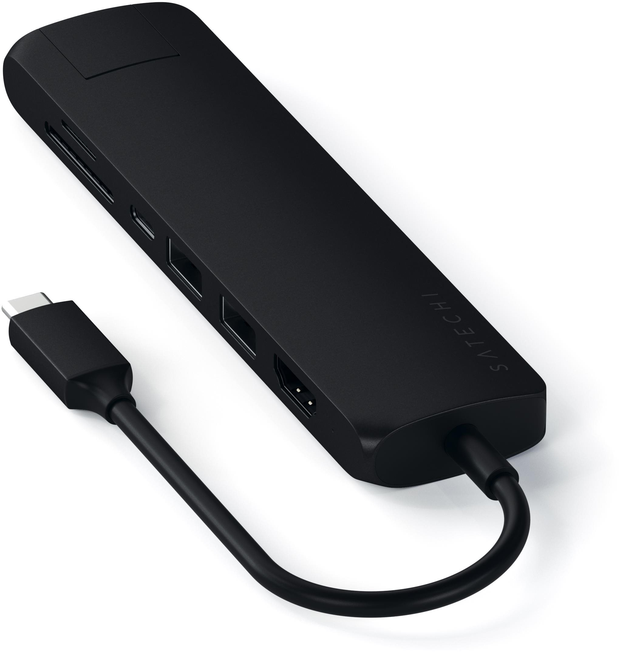 Docking Station Satechi Aluminium Type-C Slim Multiport (1xHDMI 4K, 2x USB-A, 1x SD, 1x Ethernet) - Black Lateral view