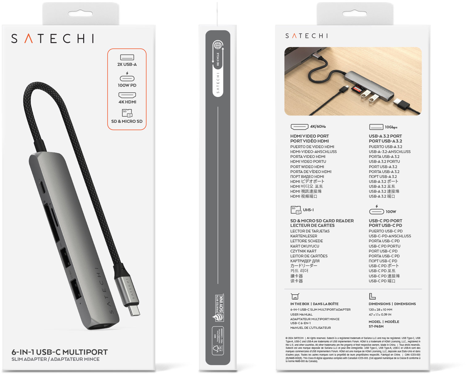 USB Hub Satechi 6in1 USB-C Slim Multiport Adapter - Black ...