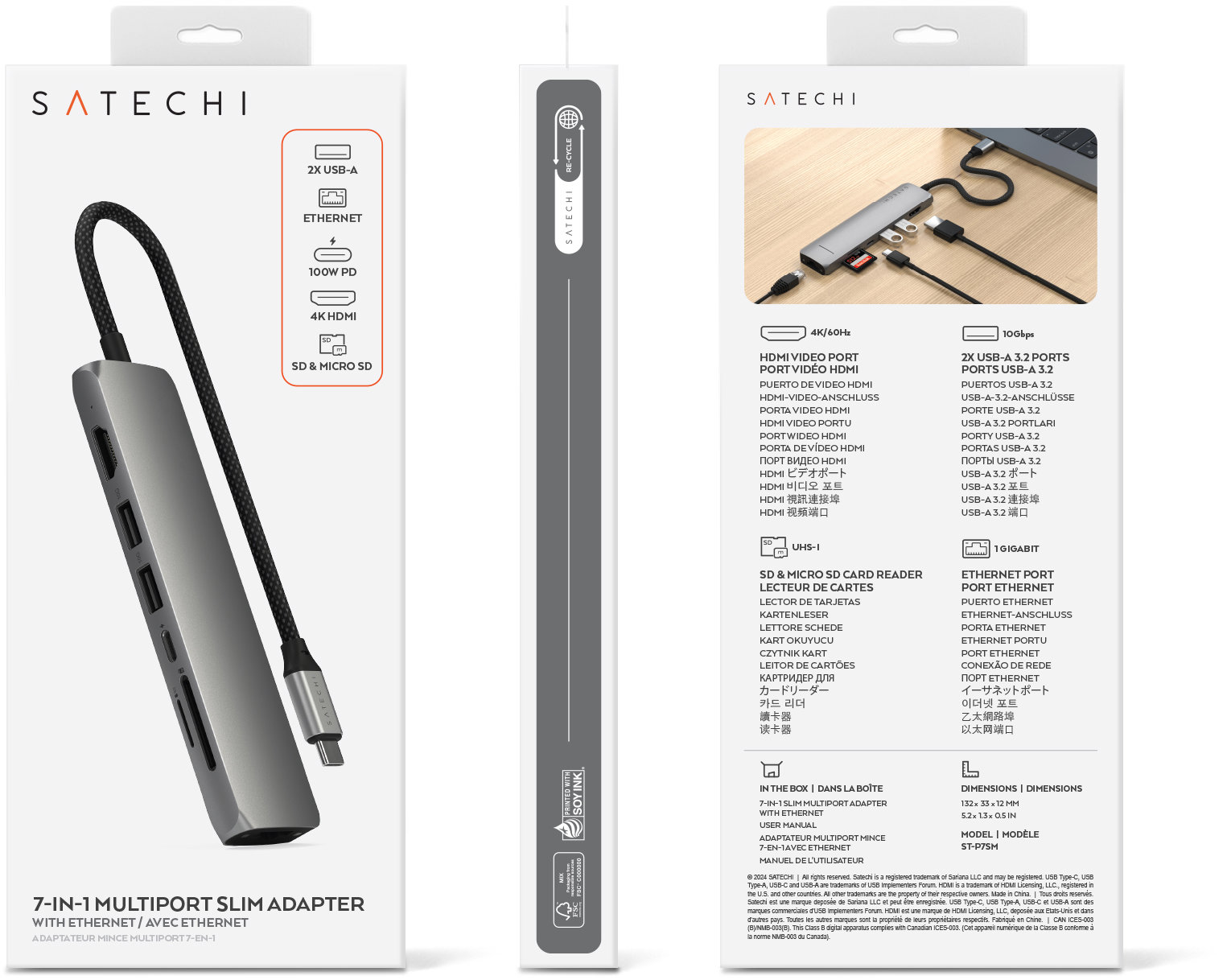 USB Hub Satechi 7in1 USB-C Slim Multiport Adapter with Ethernet - Black ...