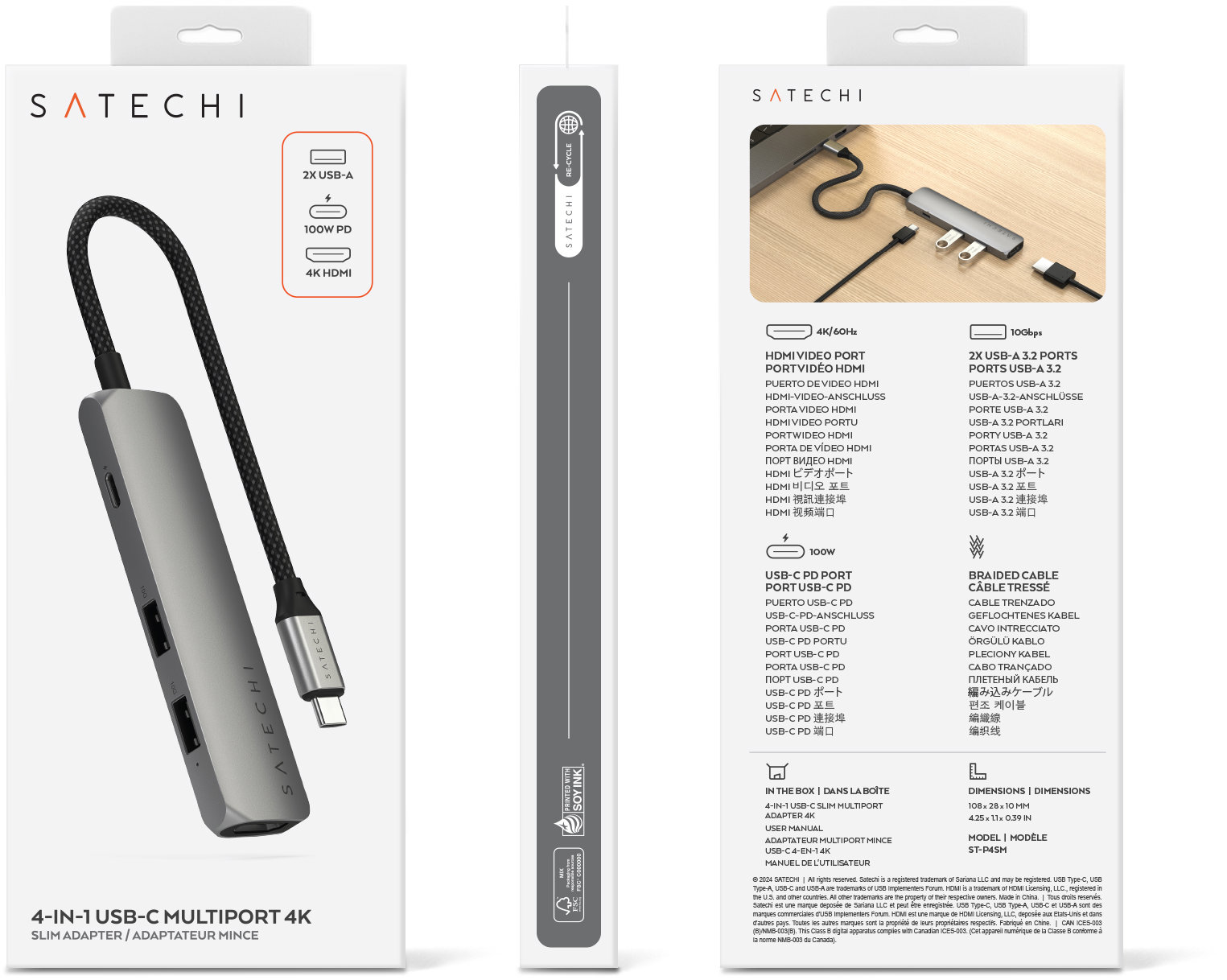 USB Hub Satechi 4in1 USB-C Slim Multiport Adapter 4K - Grey (Space Grey) ...