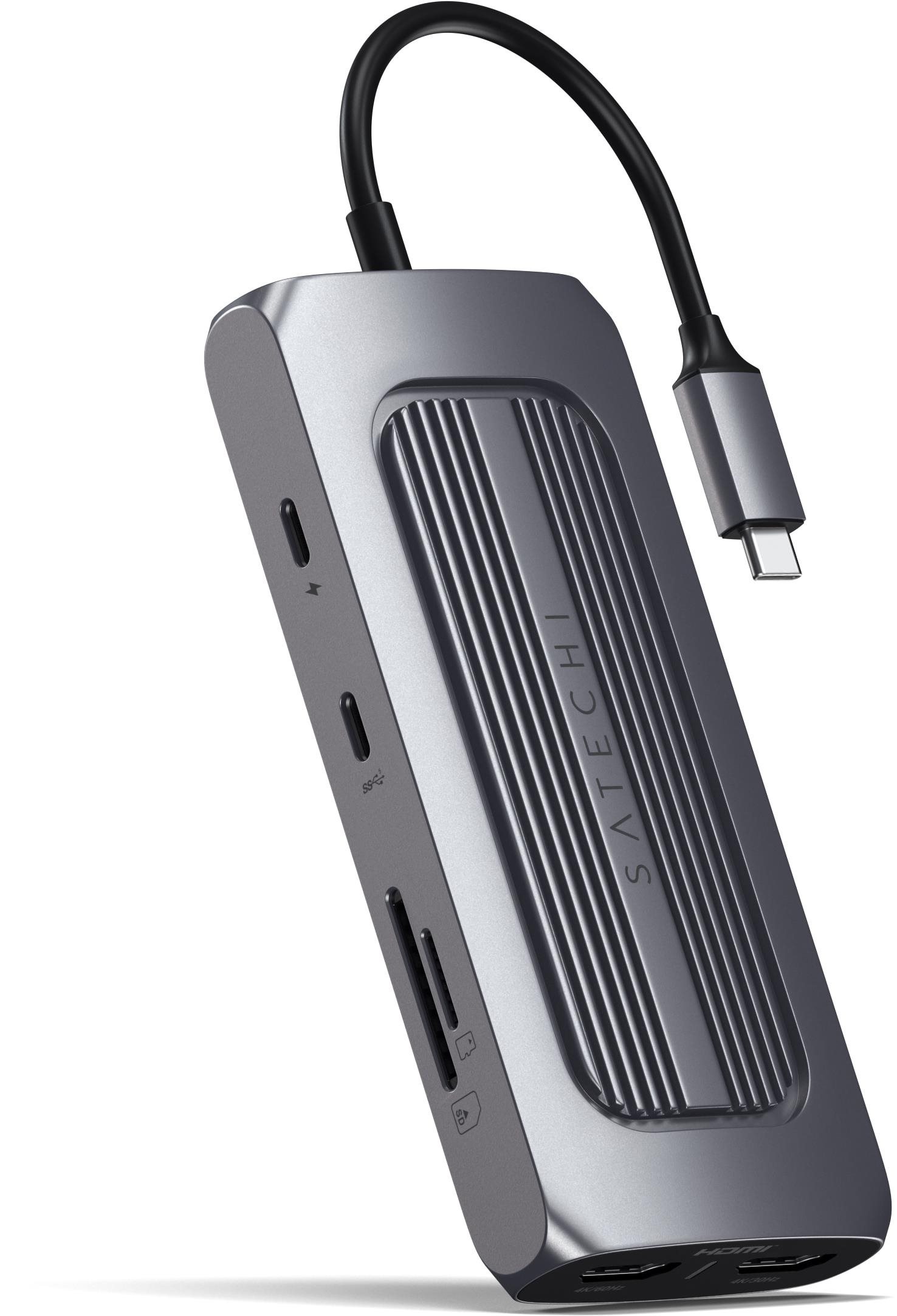 Dokkoló állomás Satechi Aluminium USB-C MX Adapter - Dual 4K HDMI 60Hz/30Hz, USB-C PD 100 W, Ethernet, USB-C 5Gbps ...
