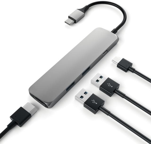 Docking Station Satechi Aluminum SLIM Type-C MultiPort Adapter (HDMI 4K, PassThroughCharging,2x USB 3.0) - Space Gre ...