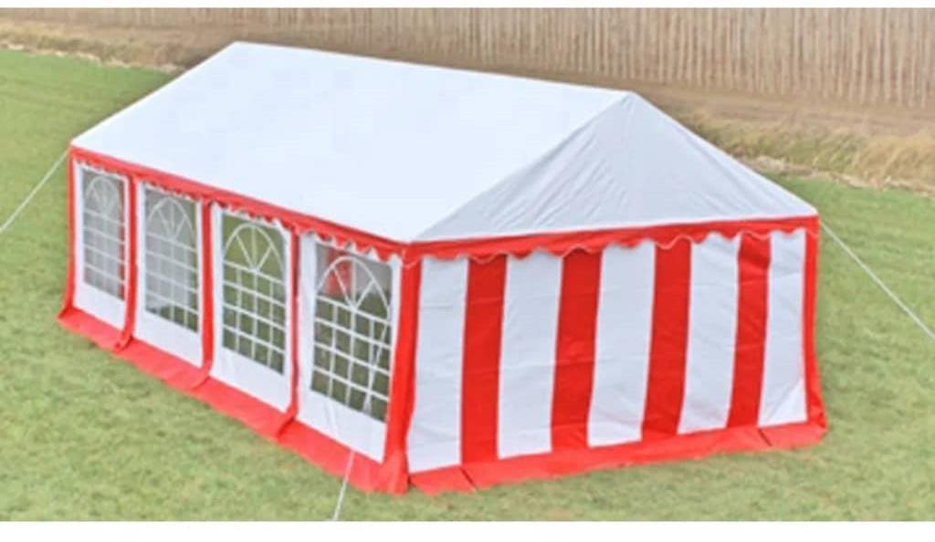 Zahradní altán  Party stan 8 x 4 m červený Boční pohled