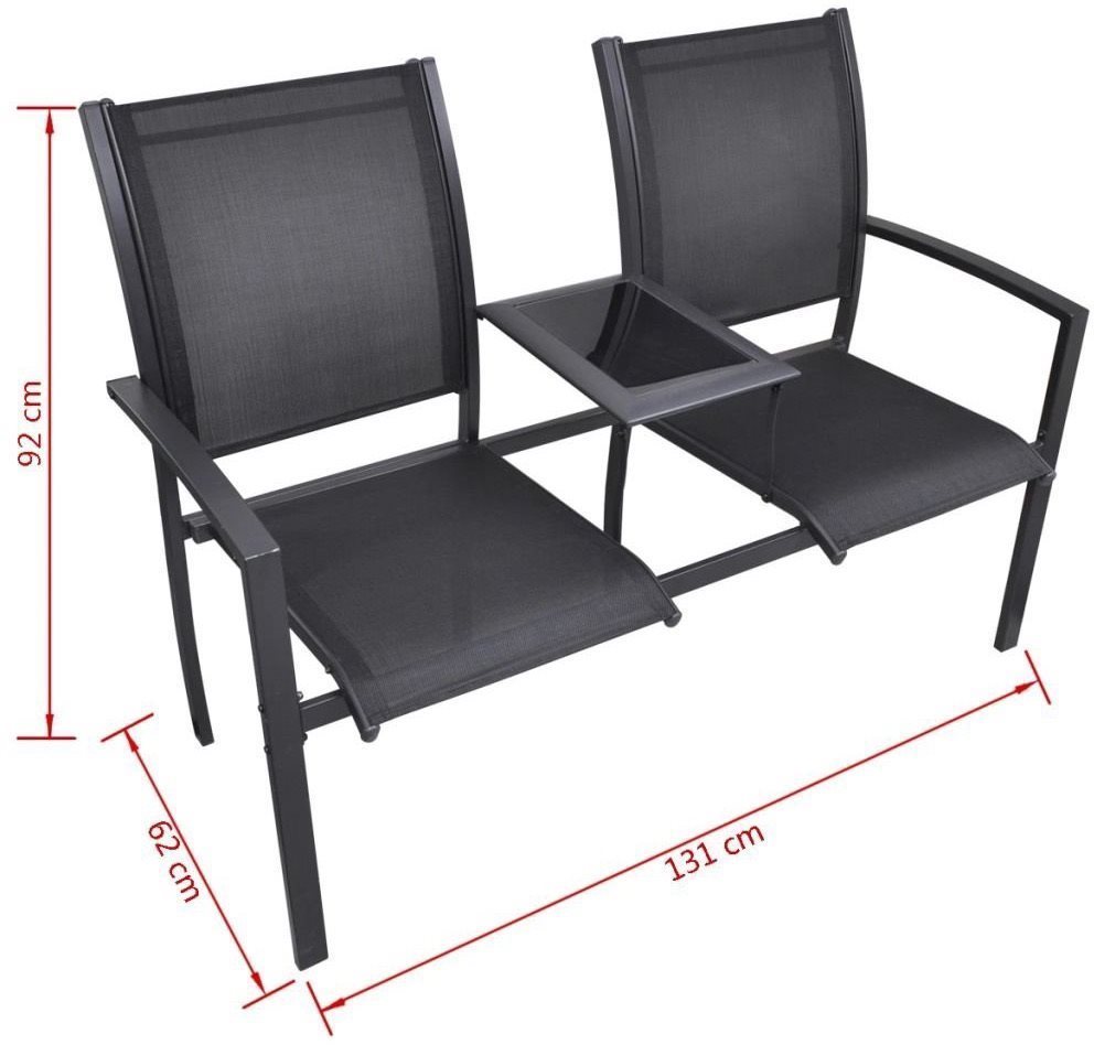 Garden Bench 2-seater Garden Bench 131cm Steel and Textile Black Technical draft