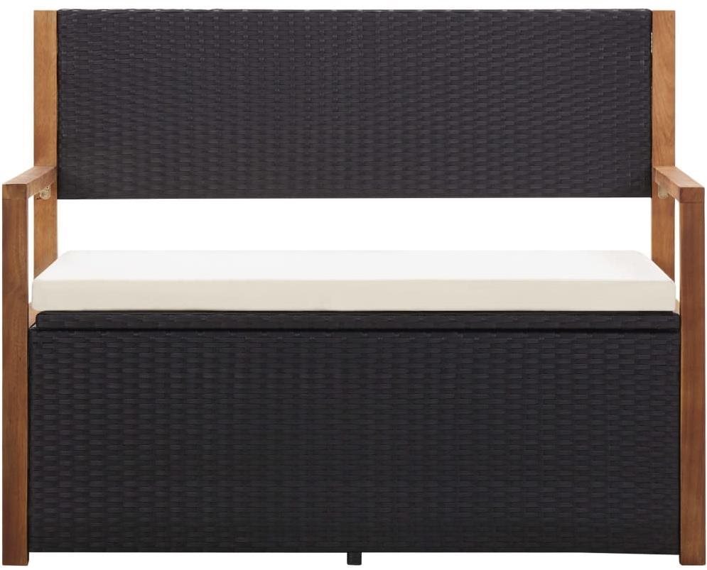 Garden Bench Storage Bench 110cm Polyratan and Solid Acacia Wood, Black Screen