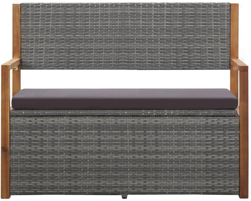 Garden Bench Storage Bench 110cm Polyratan and Solid Acacia Wood, Grey Screen