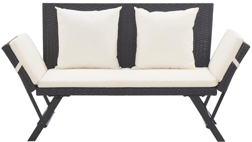 Garden Bench Garden Bench with Cushions 176cm Black Polyrattan Screen