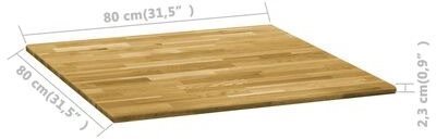 Stolová doska Stolná doska z masívneho dubového dreva štvorcová 23 mm 80 x 80 cm Technický nákres