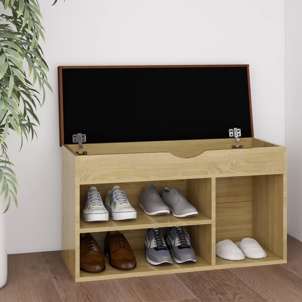 Shoe Rack Bench with shoe rack and cushion oak sonoma 80x30x47 cm chipboard, 326762 ...