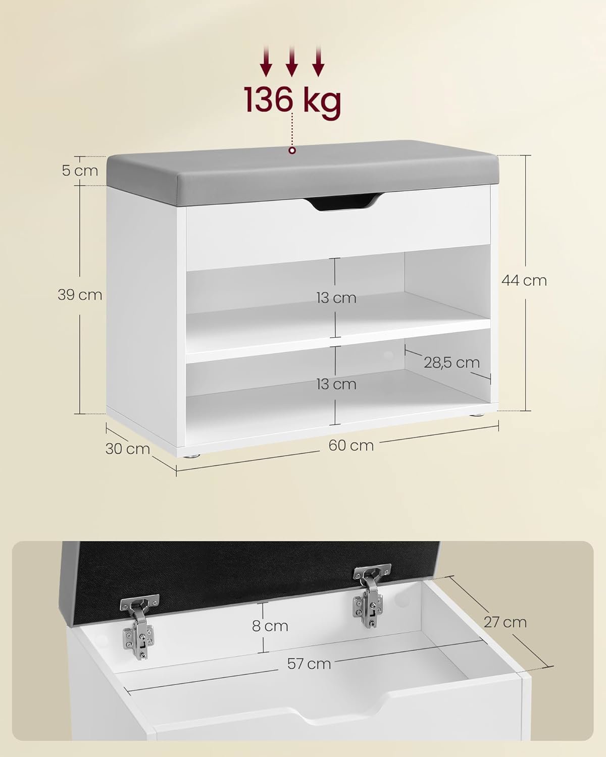 Shoe Rack Songmics Vasagle Roudy Shoe rack with seat white/grey ...