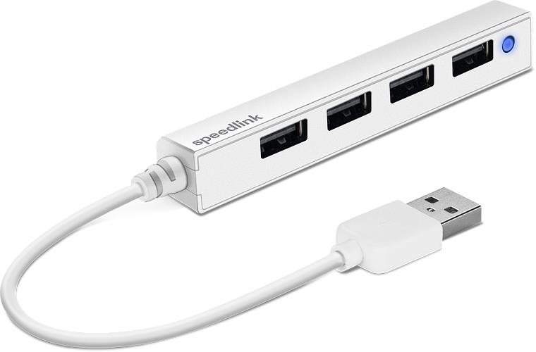 USB Hub Speedlink SNAPPY SLIM USB Hub, 4-Port, USB 2.0, Passive, fehér Oldalnézet
