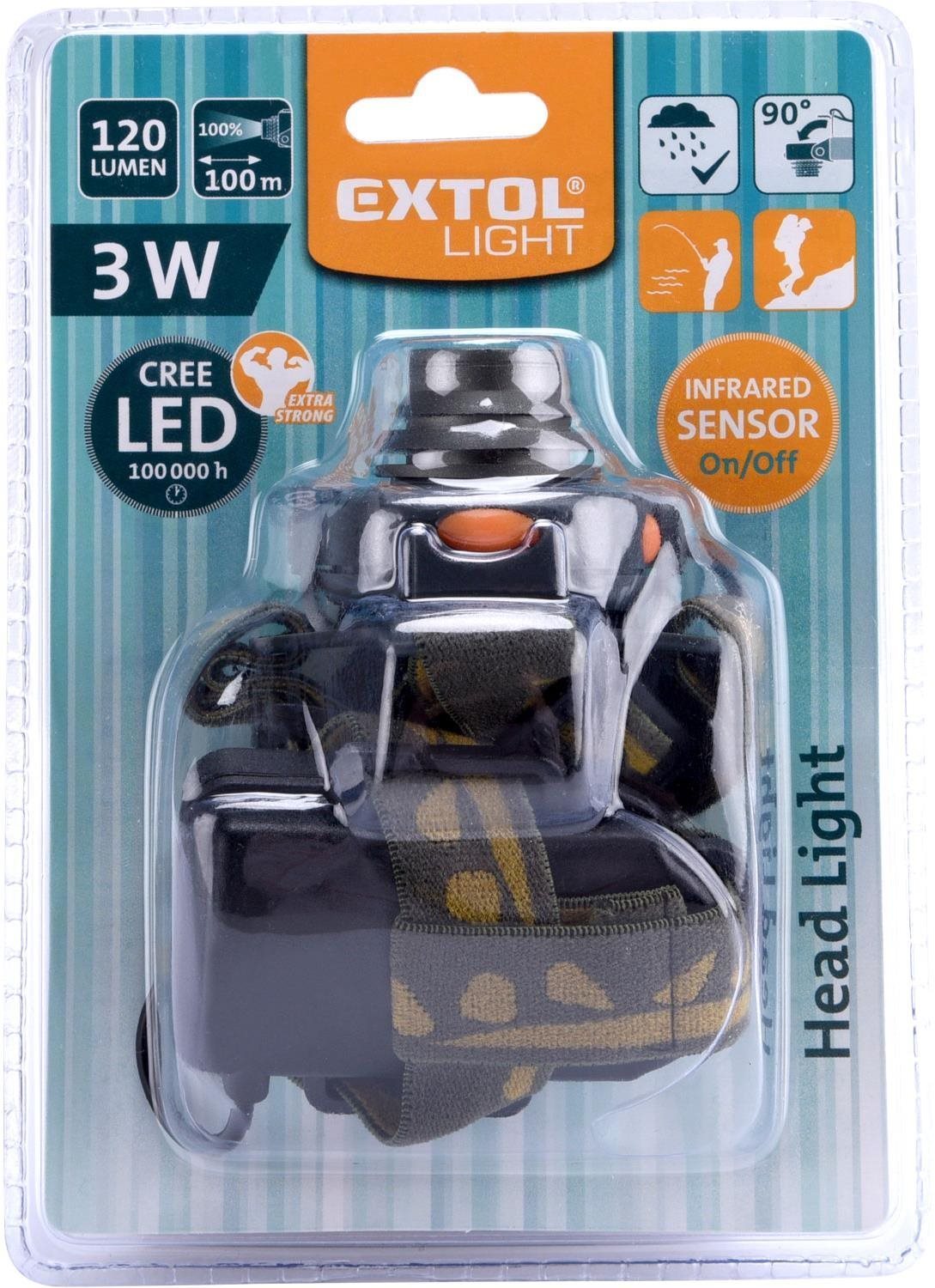 Headlamp EXTOL LIGHT Headlamp 120lm CREE with IR Sensor, CREE 3W XPE LED Packaging/box