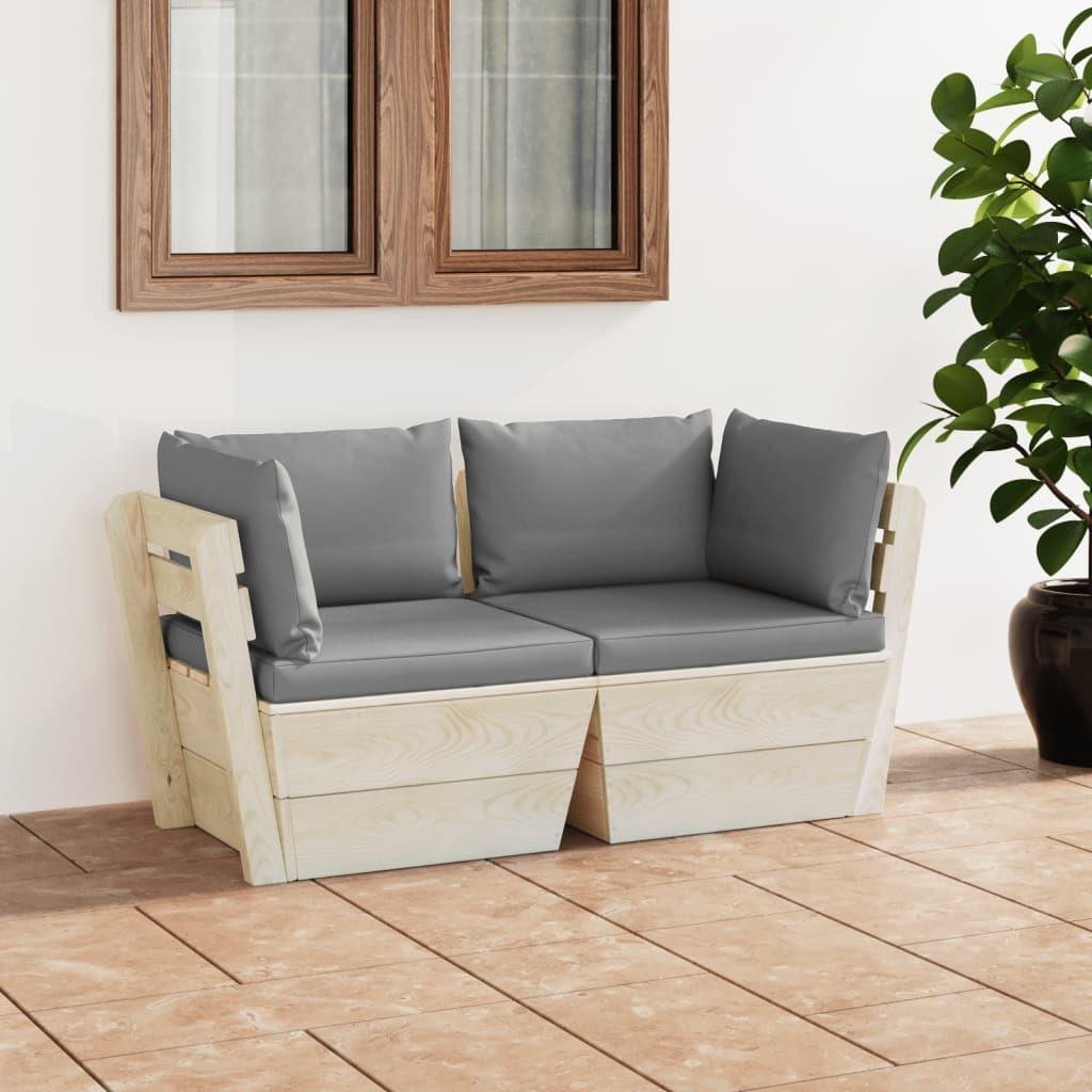 Záhradný nábytok 2-dielna záhradná sedacia pohovka z paliet s poduškami smrek, 3063385 ...