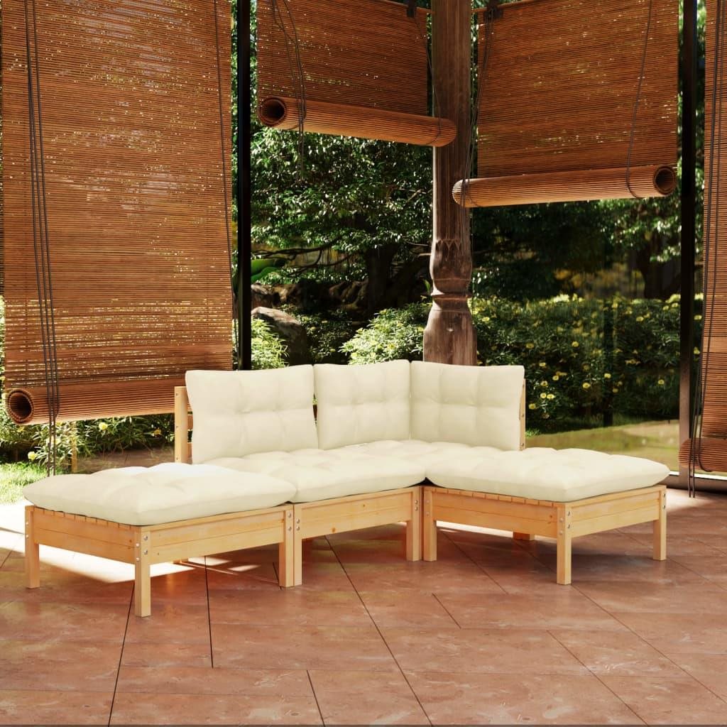 Záhradný nábytok 4-dielna záhradná súprava krémové podušky masívna borovica, 3096286 ...