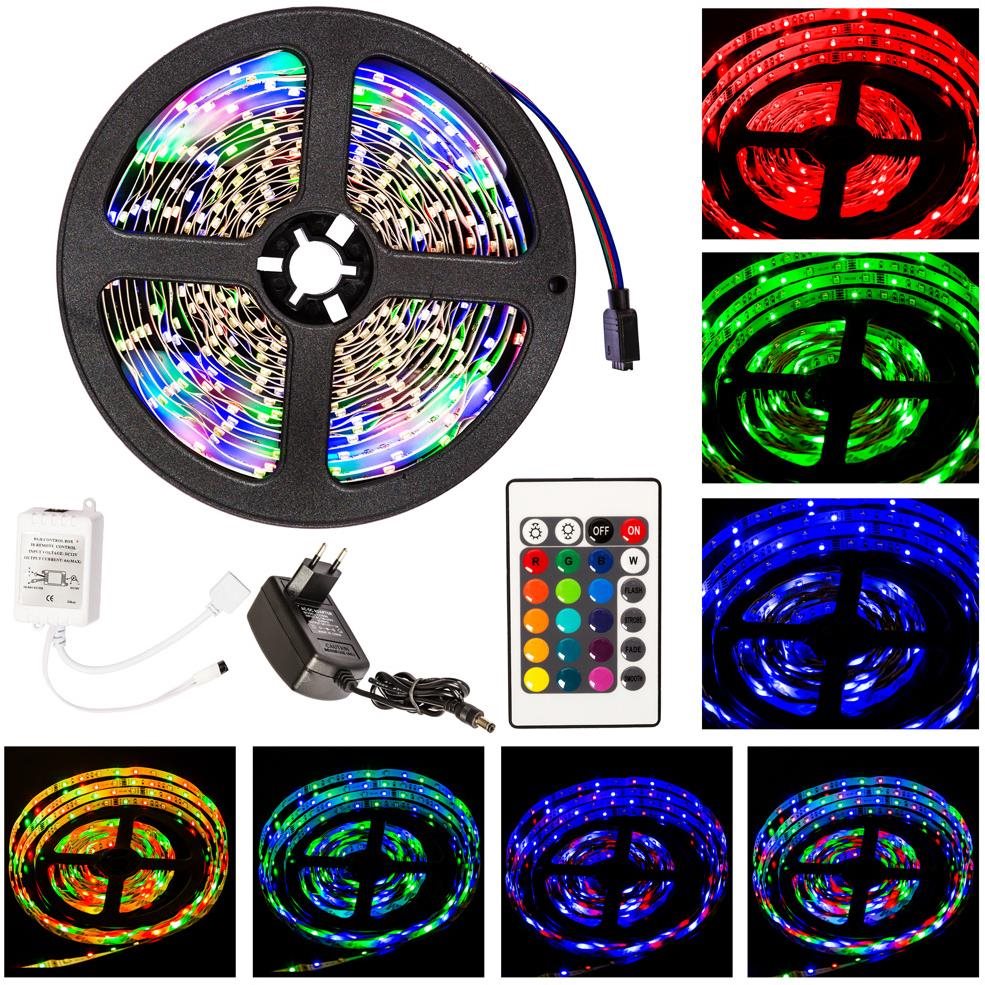 LED Light Strip 6× LED remote control strip 5m white ...