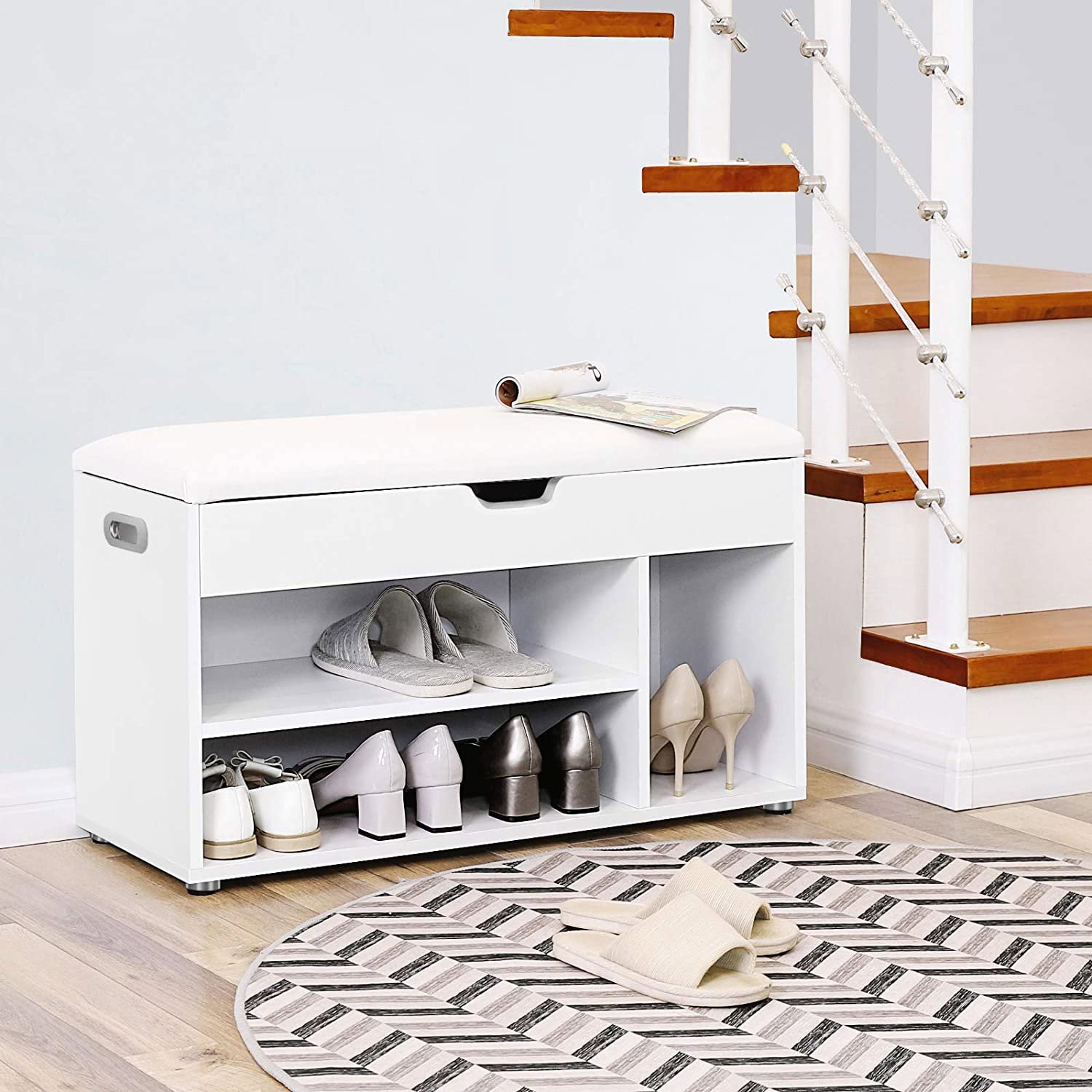 Shoe Rack TEXTILOMANIE Lehaza Shoe rack with bench white ...